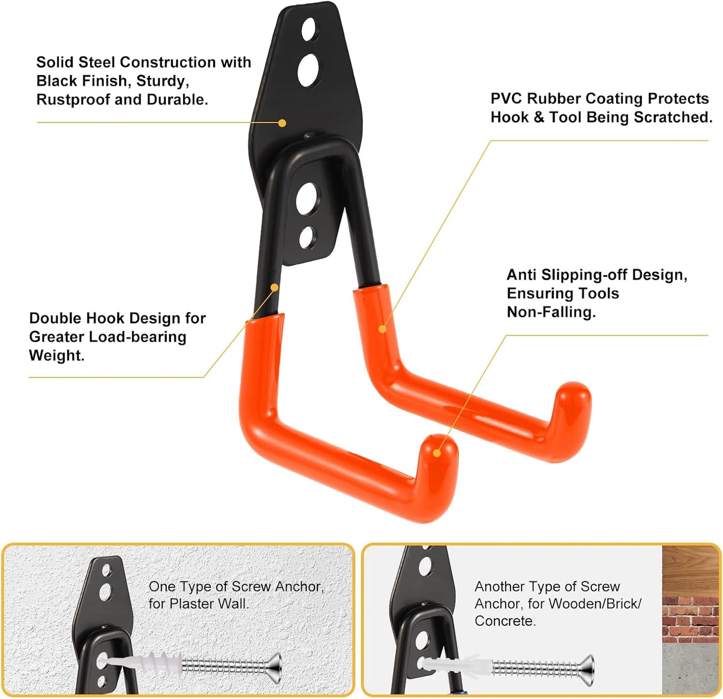 Garage Hook Heavy Duty Wall Storage Hangers, 20 Pack Garage Storage Hooks Steel Tool Orange for Ladders, Ropes, Garden Tools