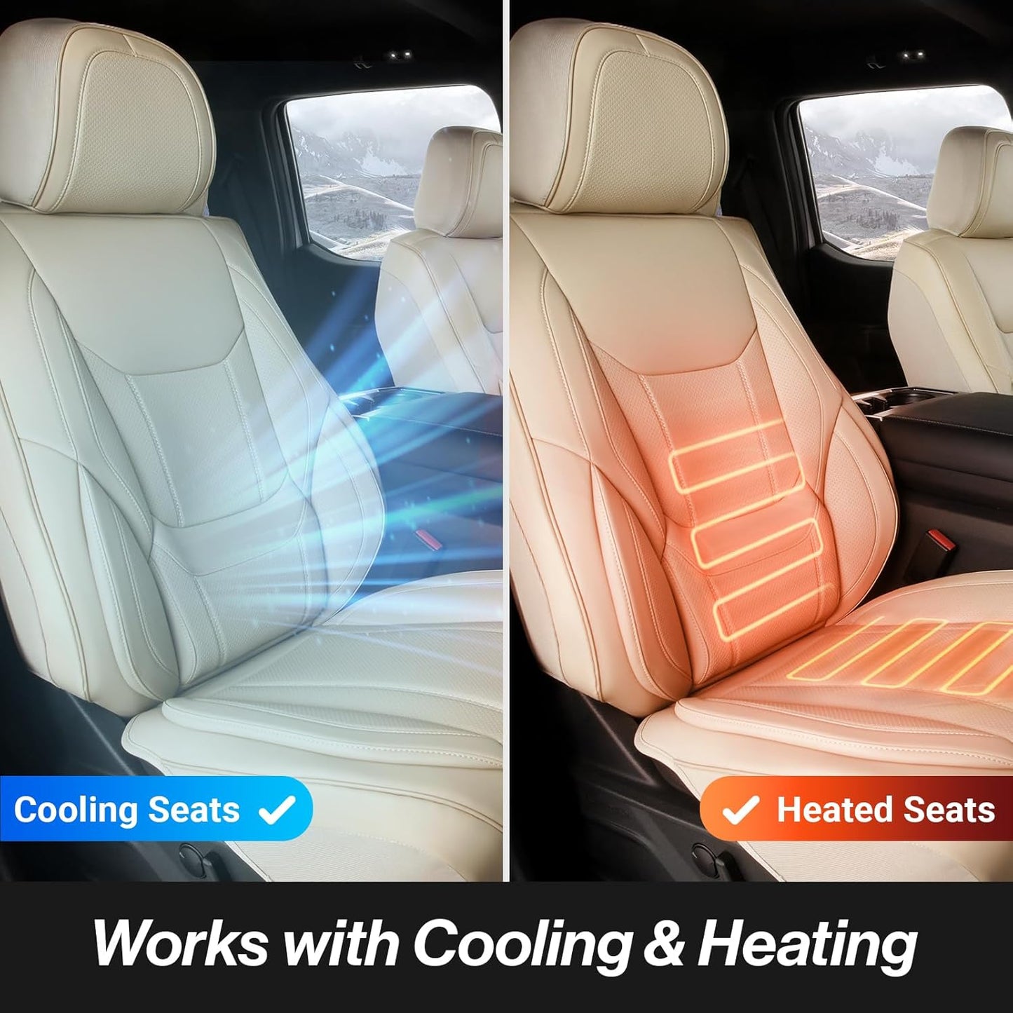 Coverland Custom Car Seat Covers Compatible with 2016-2025 Titan King Cab - Premium Leather Non-Slip Memory Foam Waterproof Cover Interior Protector Full Set-Beige [See Size Chart-Size X121]