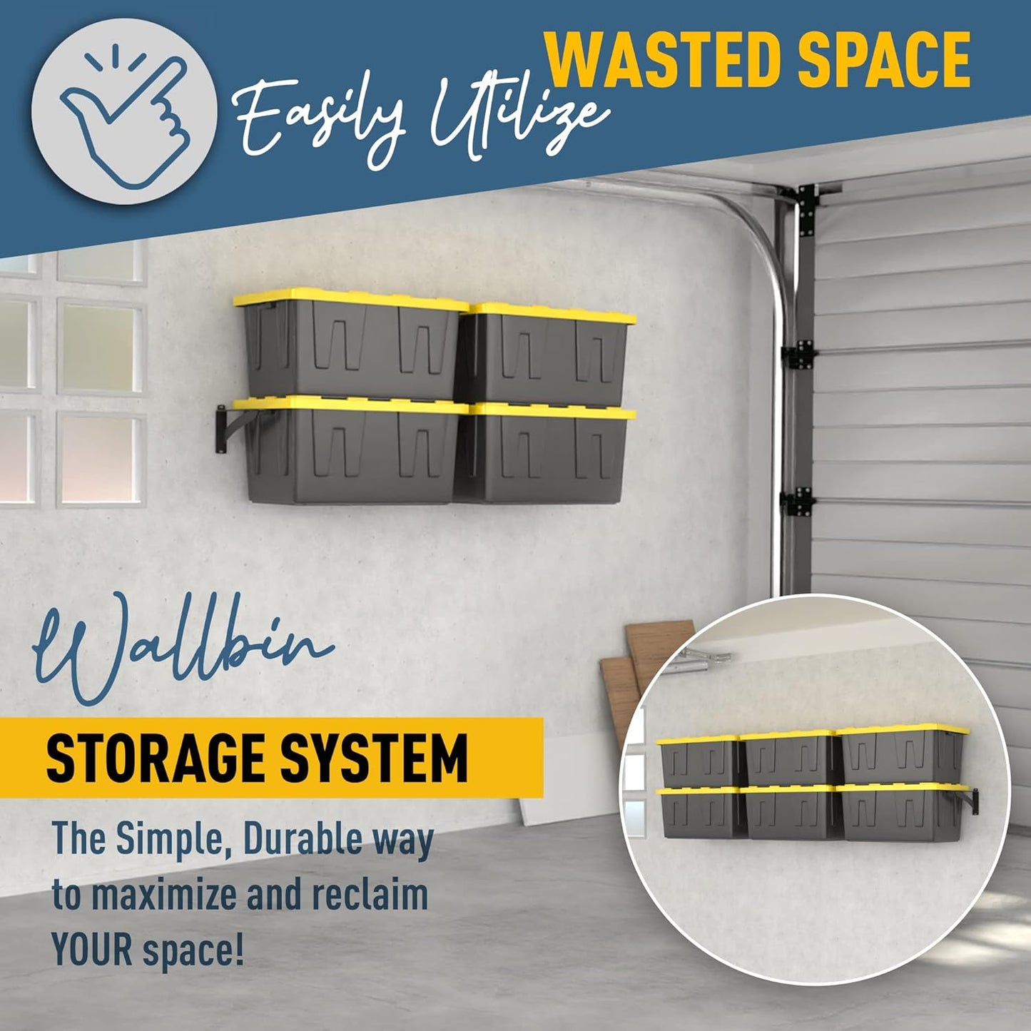 Koova Wall Mounted Tote Rack Storage System, Fits 27-Gallon Black and Yellow Commander Style Bins, Wall Mount Bracket Shelves for Garage Organization, Heavy Duty Steel, Made in USA (1-Piece Add-on)
