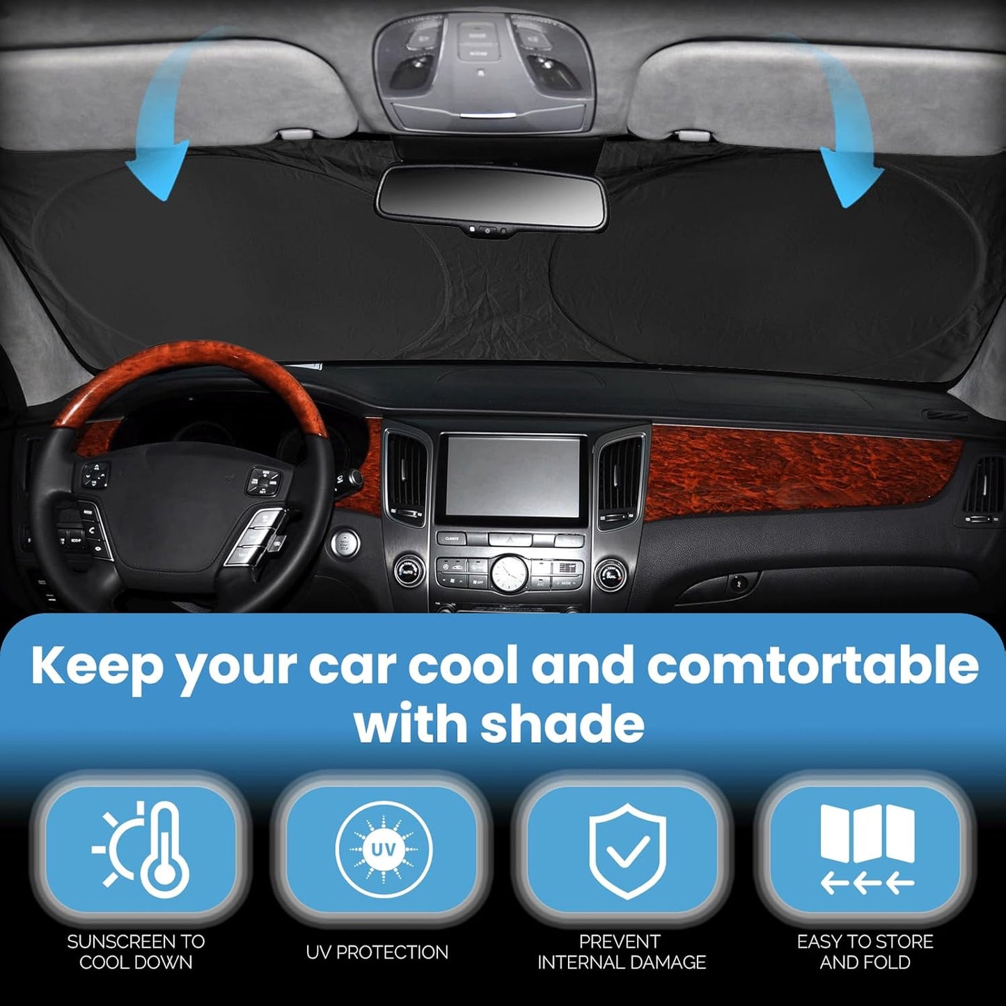 Sunshade Sun Shade for 2018-2024 2025 Jeep Wrangler JL JLu JK JKU Windshield Cover Custom Fit 2020-2025 2026 Jeep Gladiator Front Window Shields Protector 210T Reflective Blocks UV Rays Keep Cool