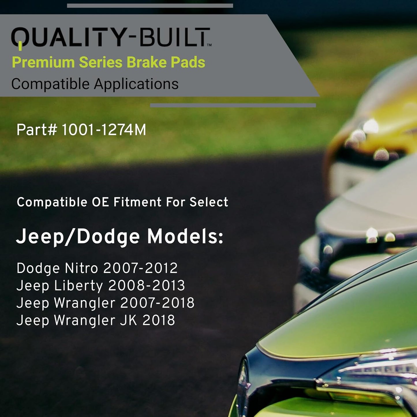 Premium Semi-Metallic Rear Brake Pads (1001-1274M) Compatible with Dodge Nitro 2007-2012, Jeep Liberty 2008-2013, Jeep Wrangler 2007-2018, Jeep Wrangler JK 2018-2018