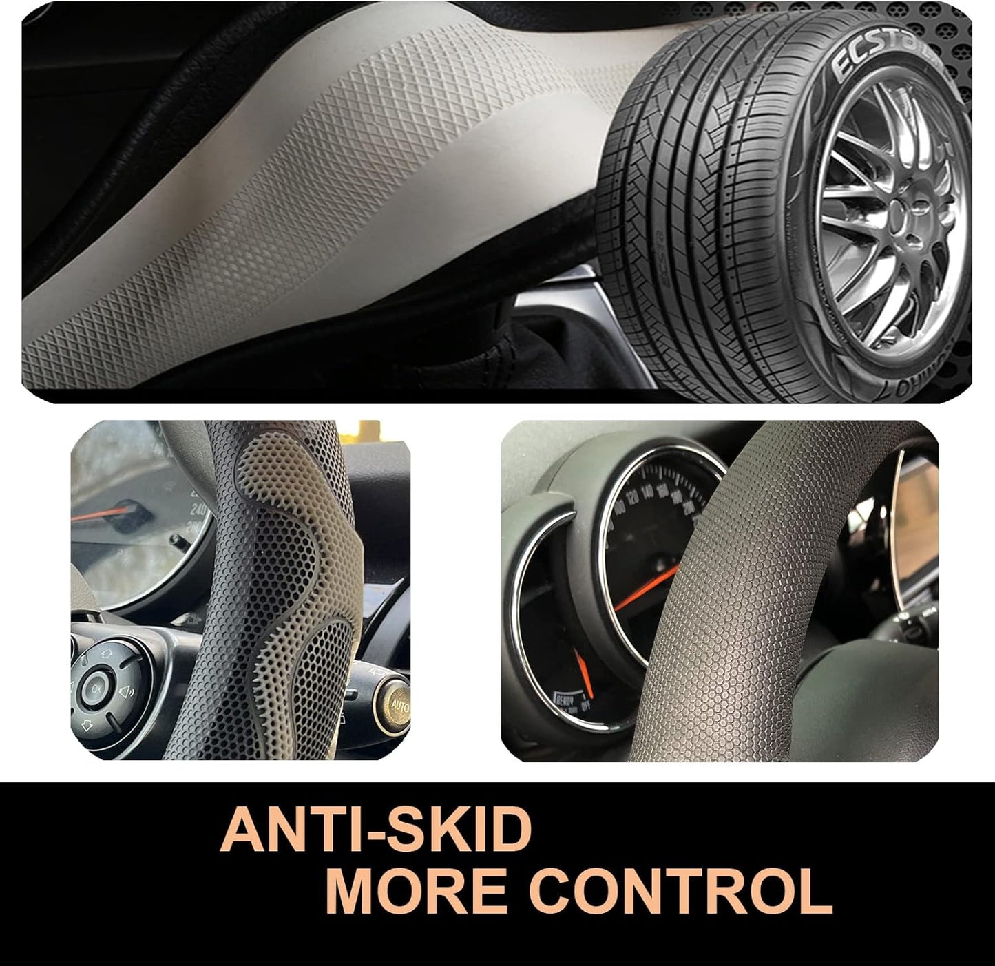 PINCTROT Comfy Grip Steering Wheel Cover, Anti-Slip Design, Universal 14.5-15 Inch(Silicone Gray)