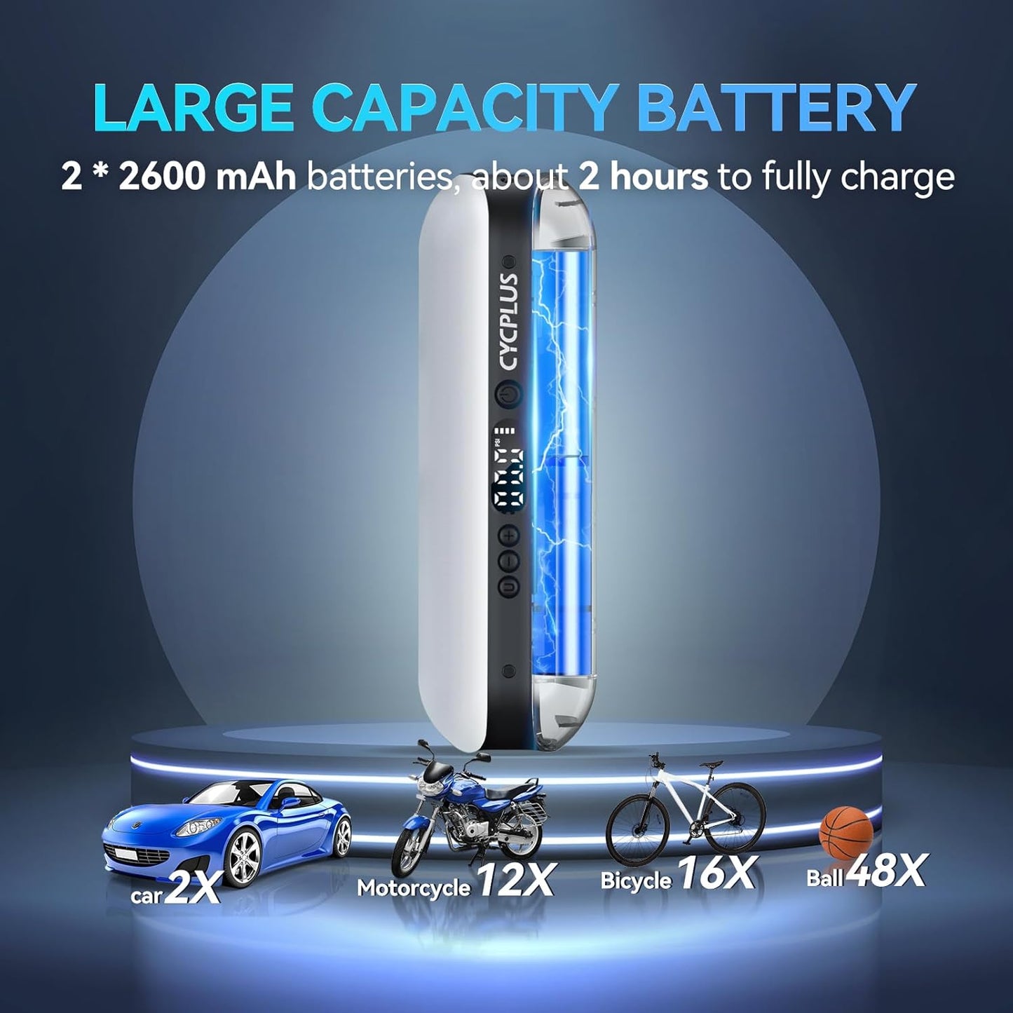 CYCPLUS Electric Air Compressor Portable Bicycle Pump Car Tire Inflator, Max 150 PSI, Auto Shut-Off Air Pump with Presta and Schrader Valves for All Bicycles Motorcycles and Cars