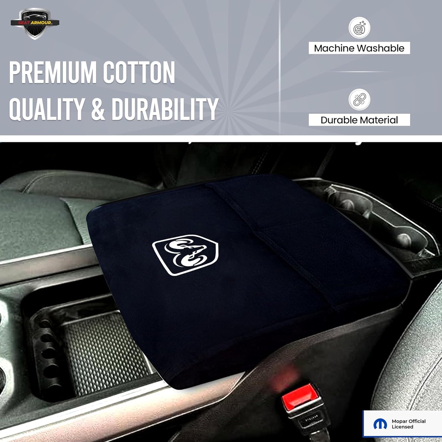 Premium Console Armrest Cover for Ram (2014-2021) – Soft, Machine Washable Console Lid Protector – Easy to Install, Plush & Durable – Black