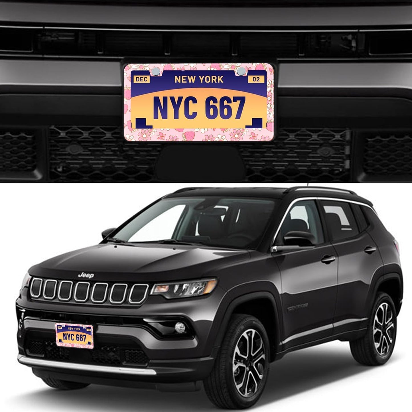 Pink Strawberry Butterfly Floral License Plate Frame Stainless Steel License Plate Frames Holder Covers Rust-Proof Auto Parts Decoration with Screws License Plate Holder for Car Accessories 12x6 Inch