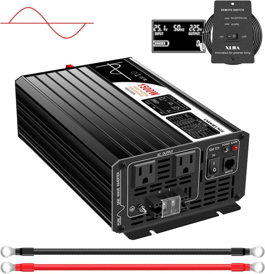Xijia 1500W(Peak Power 3000W) LCD-Dispaly 48v to 120v Pure sine Wave 60HZ Solar Inverter for Home Use car (DC48V (Range 40V-60V) 1500W)…