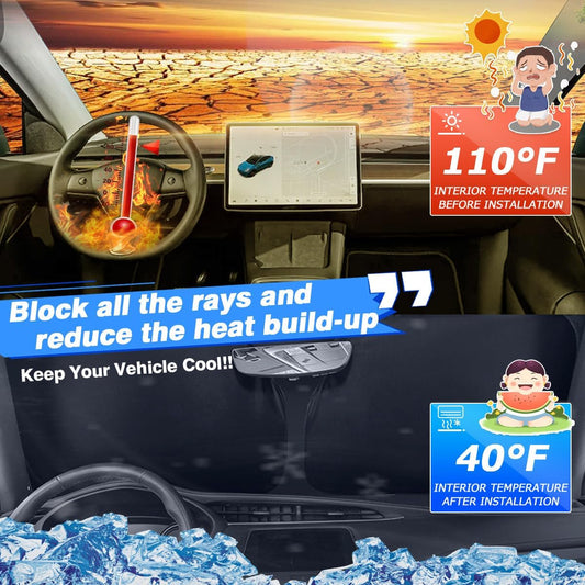 Windshield Sun Shade for 2022-2025 2026 Toyota Tundra Accessories Thicken 6-Layer Front Window Sunshade Cover Sun Visor Protector Foldable Block UV Rays Keep Vehicle Cool