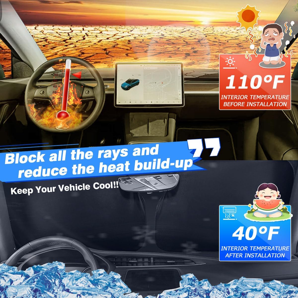 Windshield Sun Shade for 2021-2025 2026 Nissan Rogue (Not for Rogue Sport) Thicken 6-Layer Foldable Front Window Sunshade Cover Sun Visor Protector Block UV Rays Keep Vehicle Cool