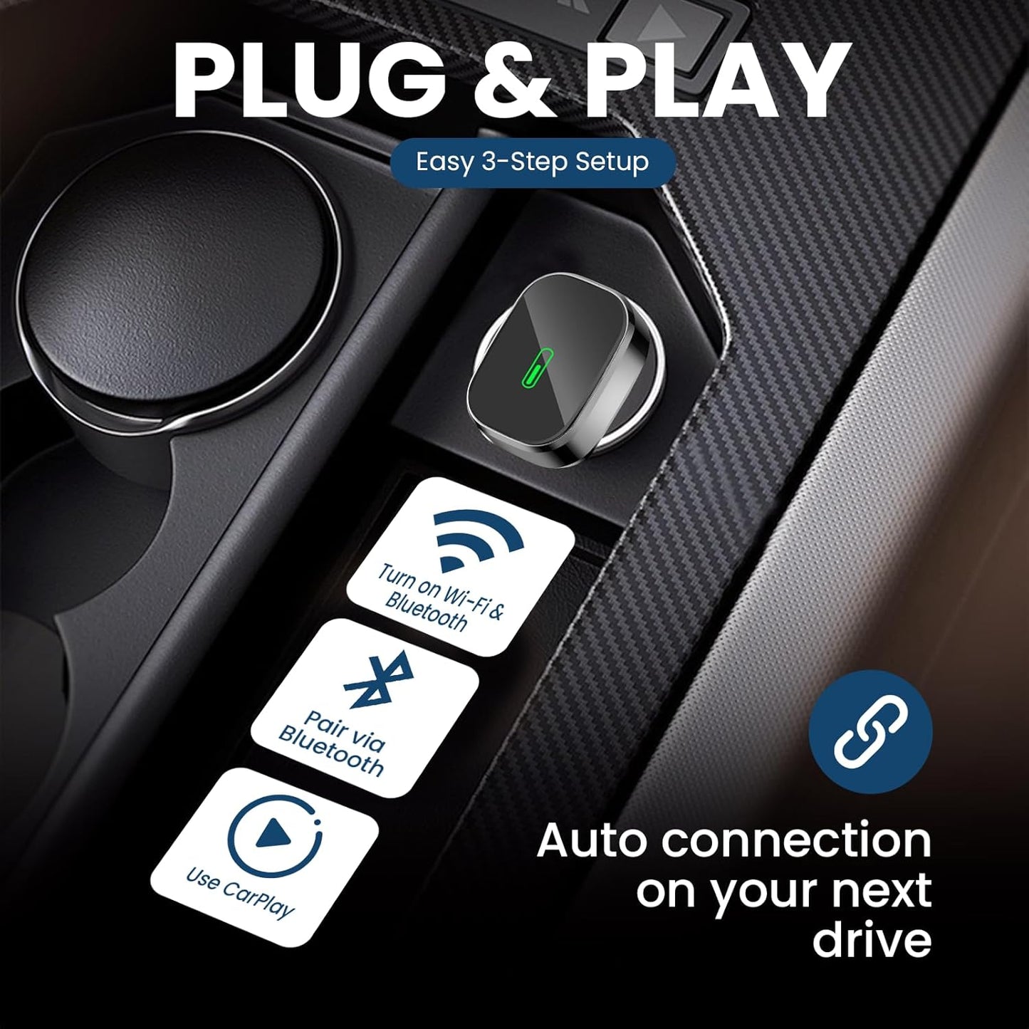 Wireless CarPlay Adapter,2-in-1 Apple CarPlay & Android Auto Wireless Adapter with Mini Snug Fit Design, Converts Factory Wired to Seamless for iPhone iOS 10+ & Android 11+ (Black)