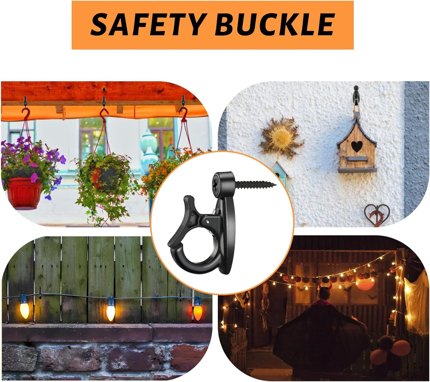 48 Pcs String Light Hooks, Screw in Hooks for Hanging String Lamp, Wire, Plants Pot, Wind Chimes, Patio Fairy Light Cord Holder with Buckle, Outdoor Wall Halloween Xmas Decor Q Hanger