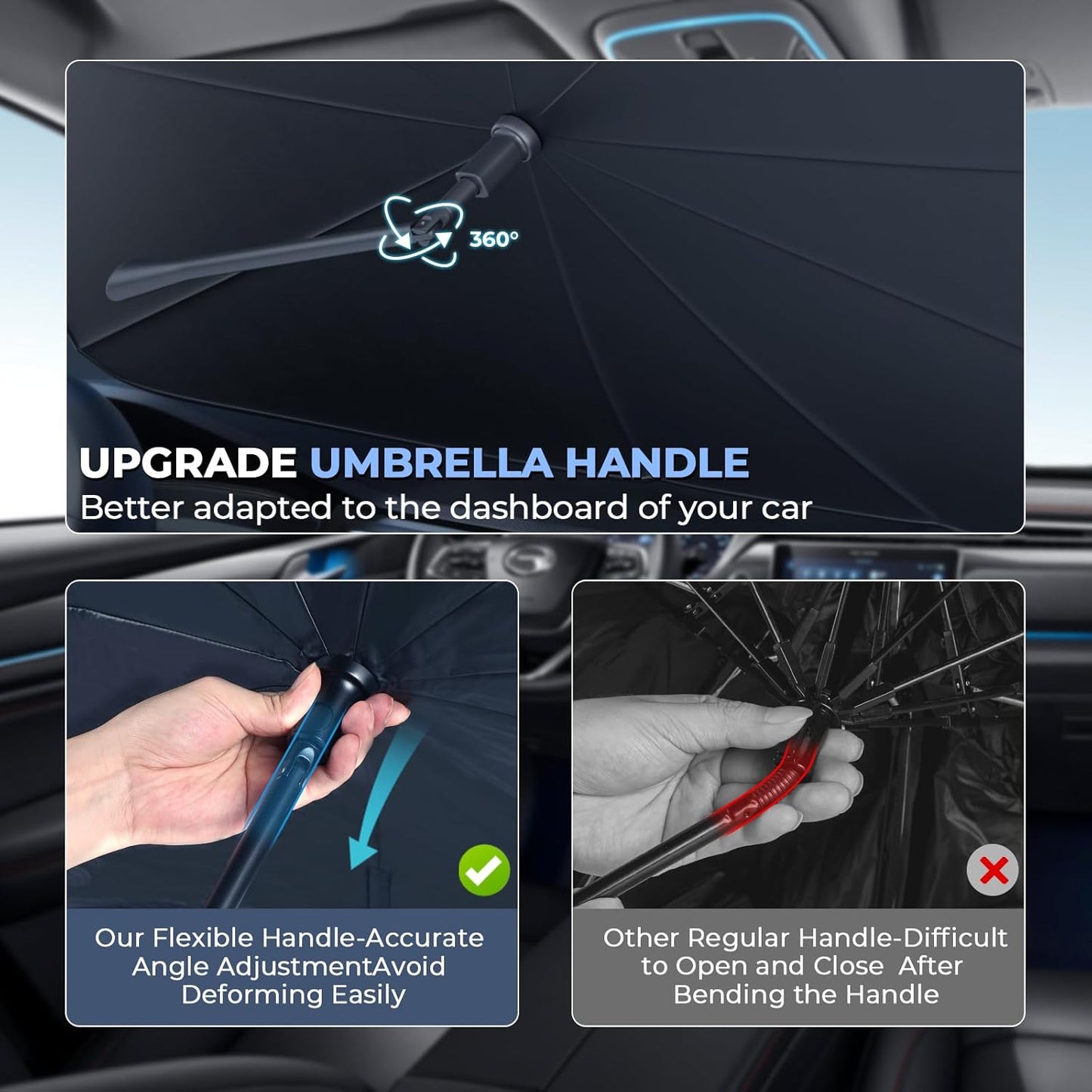 Windshield Sun Shade Umbrella: Custom Fit for 2016-2019 Audi Q7 Premium, Premium Plus, Prestige, TDI, TFSI, e-tron (Type 4M) - Foldable Front Window Sunshade, UV & Heat Protection, Keeps Car Cool