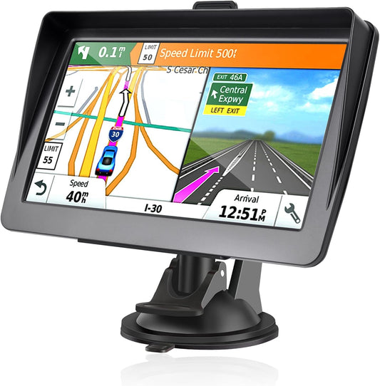 GPS Navigator for Car, Latest 2025 Map 7-inch HD Display 16GB 256MB Satellite Navigation with Sun Visor,Smart Real Voice GPS Guidance，Provides Lifetime Live Map Updates