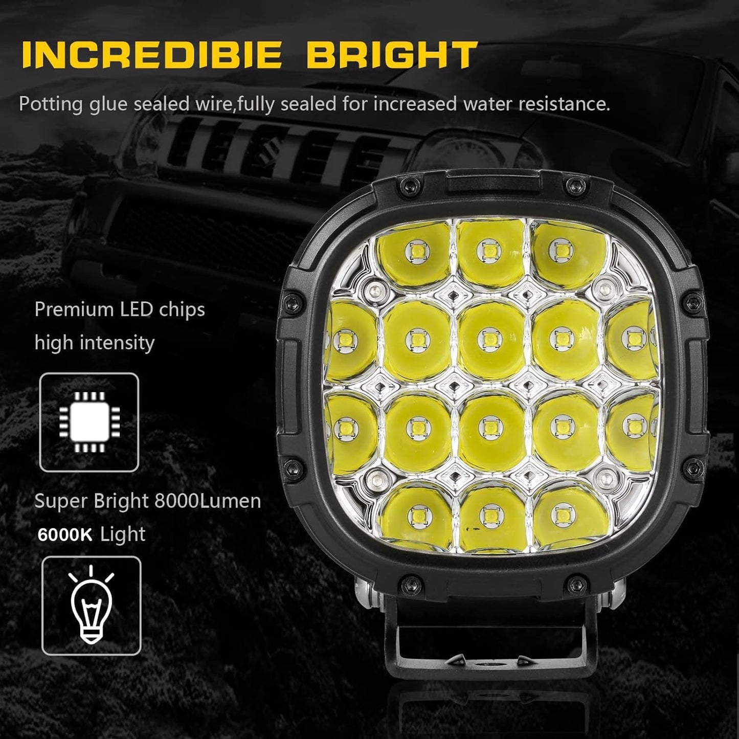 BIGLION.X 4 Inch 160W 18800LM Round LED Offroad Lights Driving Spotlights Fog Light Super Bright Bumper Off Road Driving Light with Wiring Harness IP68 for Pickup Trucks SUV ATV UTV