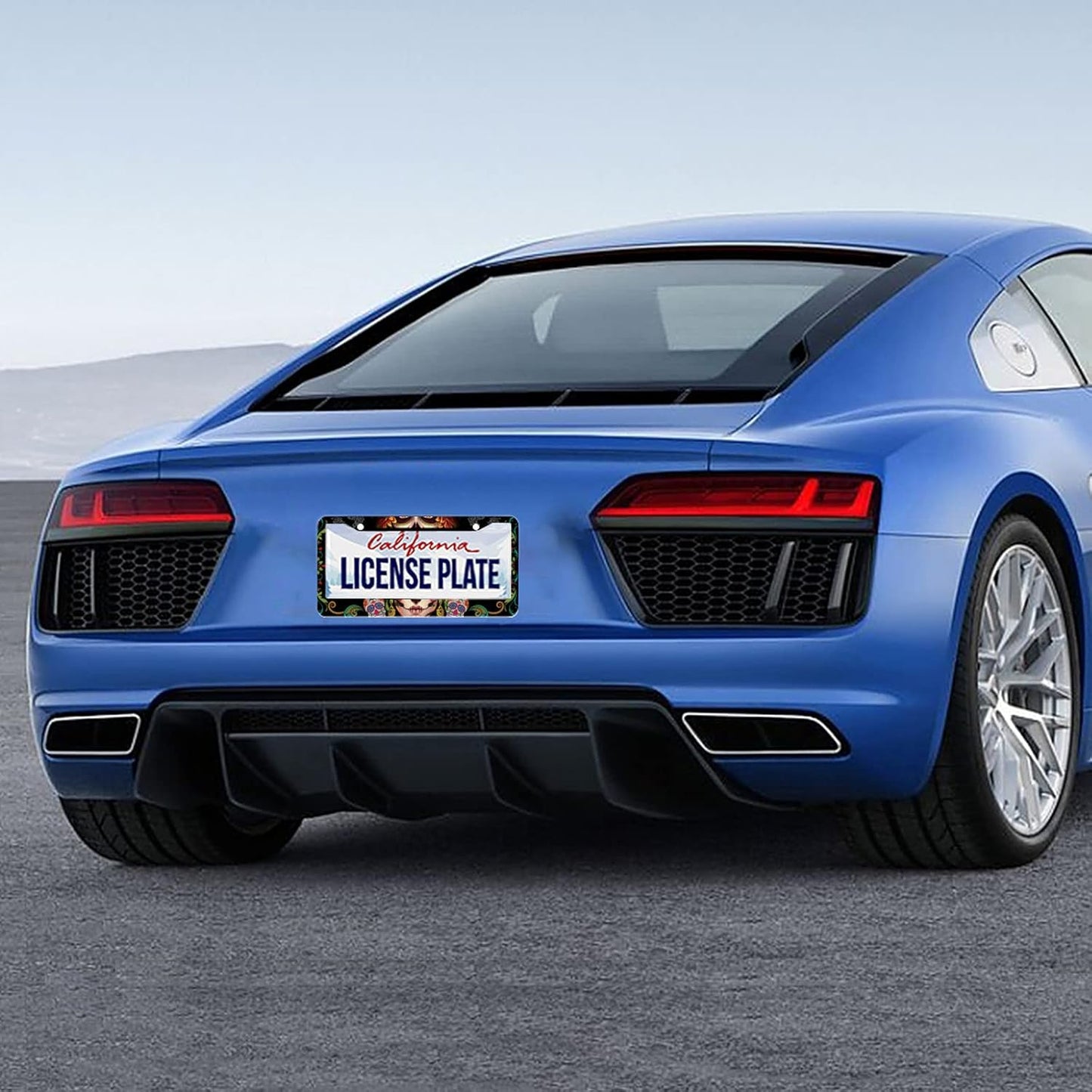 Personalise Sugar Skull Retro License Plate Frame Colorful Candy Skulls License Plate Car Universal Stainless Steel Accessories Cars Decor 2 Holes Screws Fits Standard US Vehicles Size 12.2 x 6 Inch