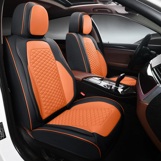 Seat Covers for Cars Full Set, Leather Seat Covers 2 Pack, Breathable Leather Materials, Suitable for SUV/Truck/Sedan/Automotive (Orange, 2 Piece)