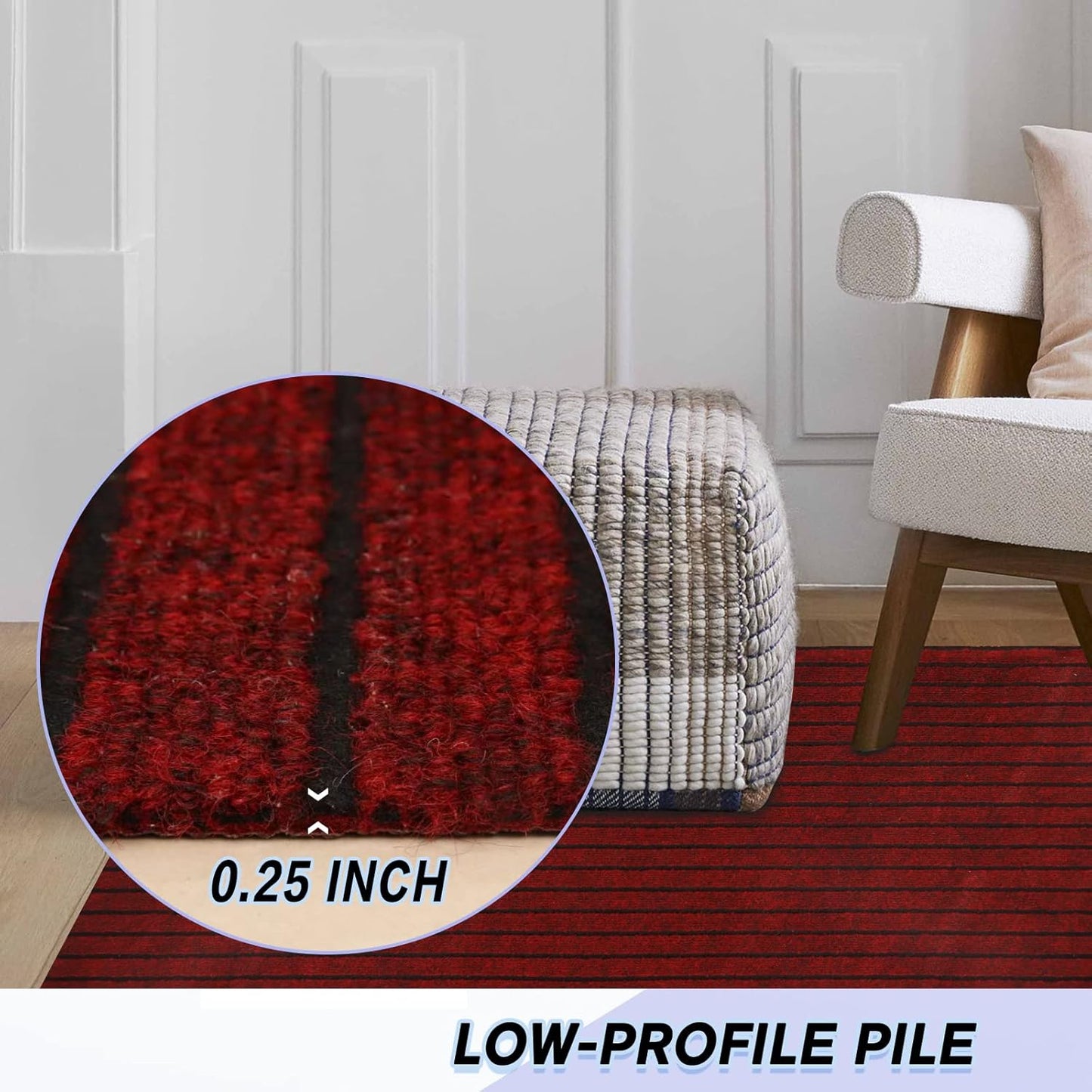 Custom Size Backed Non-Slip Area Rugs Runner, Easy Clean, Waterproof Runner Rugs for Hallway Entryway, Kitchen, Laundry, 3FT x 65FT, Red Stripe