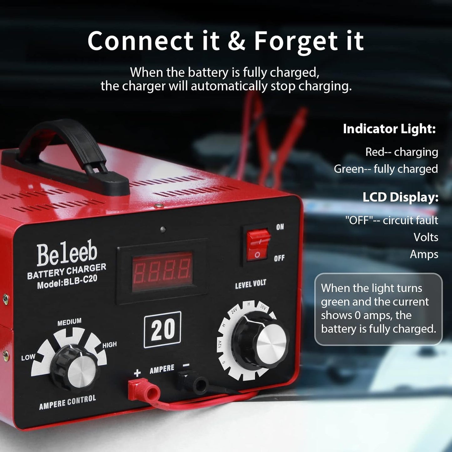 C20 Adjustable Battery Charger 12V 24V 36V 48V, 12A Pulses of High-Voltage Battery Desulfator Maintainer with Smart Chip for Lead-Acid LiFePO4 Lithium Batteries BLB-C20