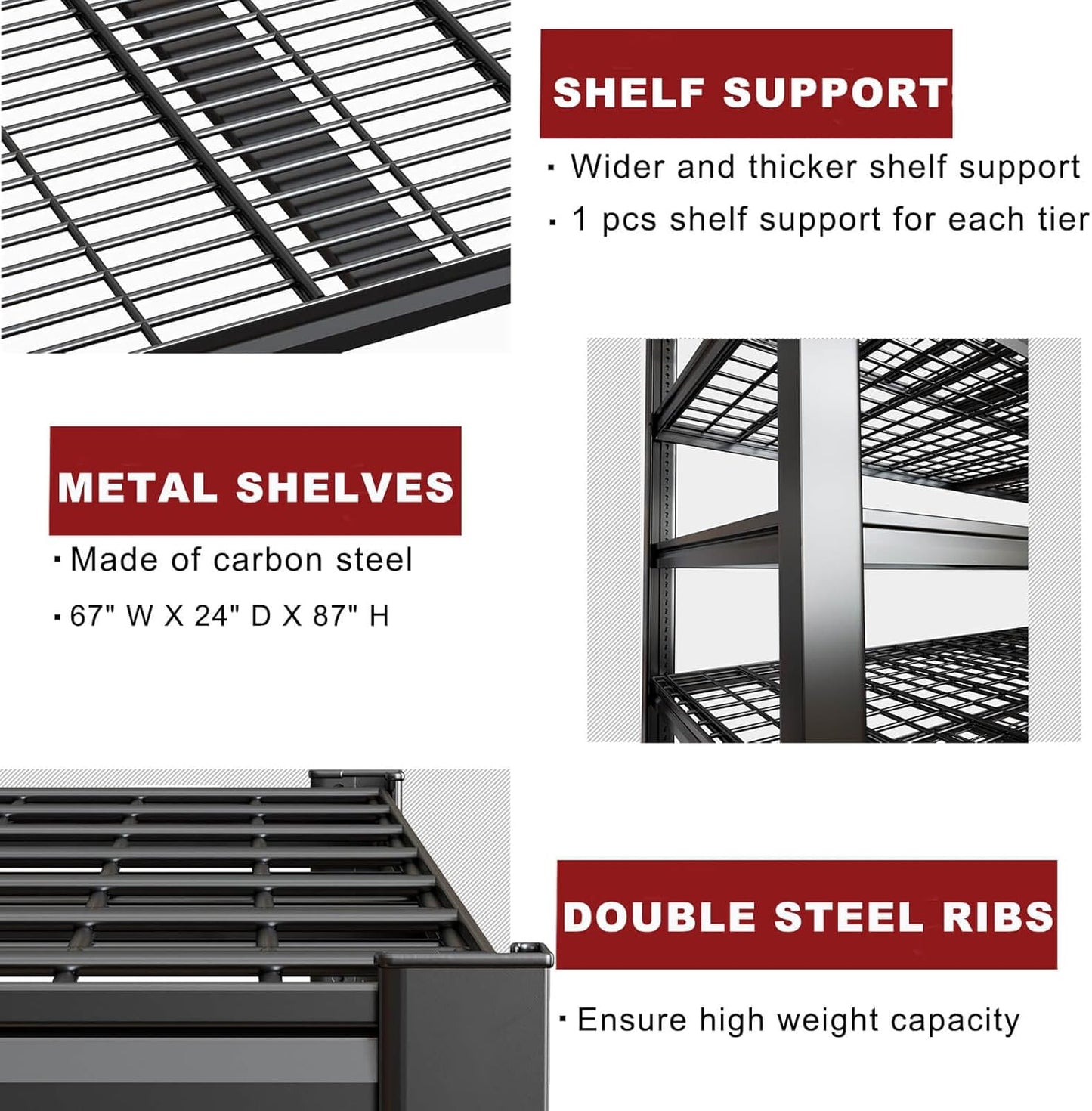 67" W Garage Shelving Heavy Duty, Adjustable 6 Tier Metal Shelves, Commercial Metal Shelf Rack, Industrial Shelving, 2 Pack
