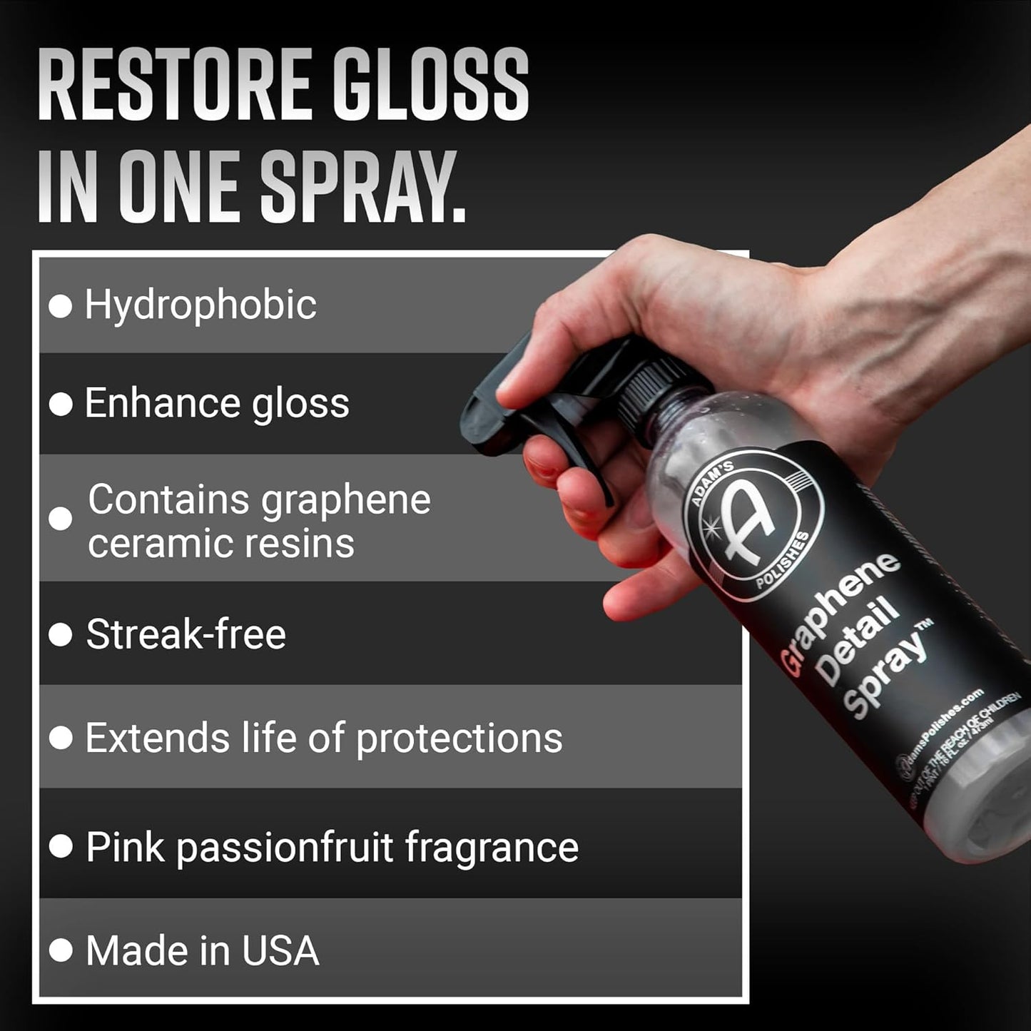 Adam's Polishes Graphene Detail Spray (5 Gallon) - Extend Protection of Waxes, Sealants, & Coatings | Waterless Detailer Spray For Car Detailing|Clay Bar, Drying Aid, Add Ceramic Graphene Protection