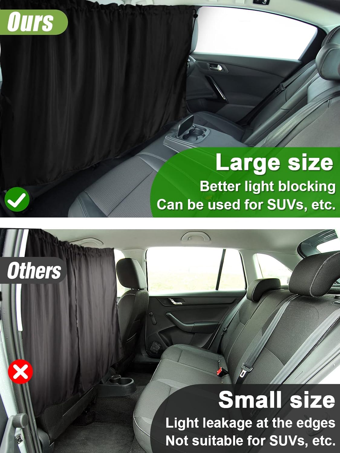 Car Divider Curtain - Wide Car Privacy Blackout Shades with Storage Bag for Baby Nap, Removable Sedan SUV Van Sunshade Covers Screen for Car Camping Sleeping Accessories