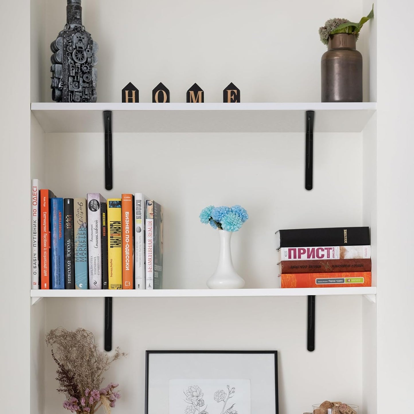 16 Pack L10 x H 8" Black Heavy Duty Shelf Brackets with Screws Metal Shelf Brackets Shelf Support Angle Brackets for Shelves L Brackets Heavy Duty Floating Shelf