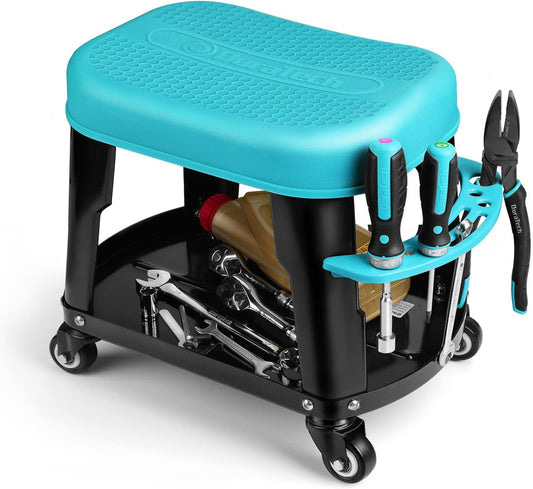 DURATECH Rolling Mechanic Stool, Shop Stools with 2 Inch Swivel Wheels, Heavy Duty Garage Creeper Seat with Tool Tray, 300 Lbs Loading Capacity(Tools Not Included)