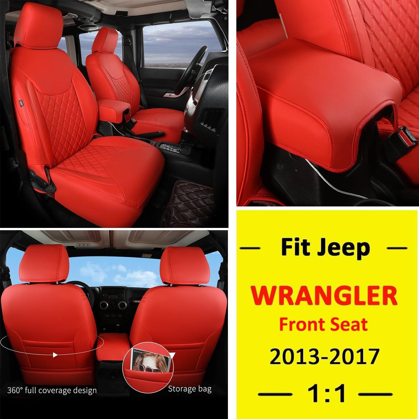 GIANT PANDA Customized Front Car Seat Covers for Jeep Wrangler JK 2/4 Door Sahara Sport Rubicon Unlimited Altitude 2013 2014 2015 2016 2017,Faux Leather - (Red)