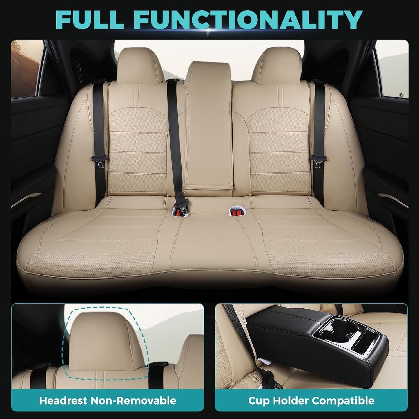 for Toyota Camry Seat Covers LE SE SE Nightshade 2018 2019 2020 2021 2022 2023 2024 - Waterproof Luxury Leather Seat Covers for Cars, Custom Fit Car Seat Covers Full Set, Beige Not for Hybrid