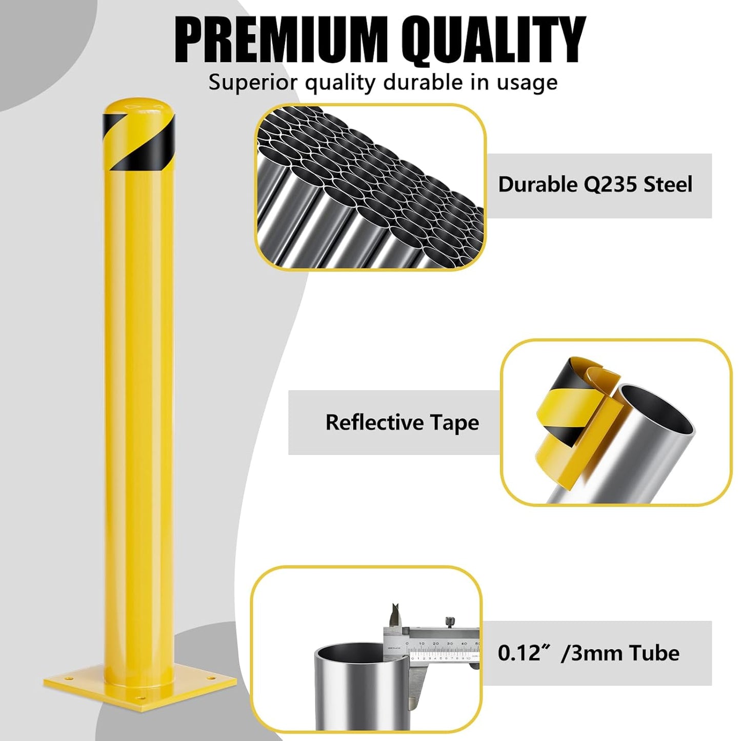 Safety Bollard Post, 42 Inch Height Steel Bollards, 4.5 Inch Diameter Parking Bollard, Yellow Powder Coated Safety Parking Barrier Post, for Traffic Sensitive Areas (42inch 4Pack)