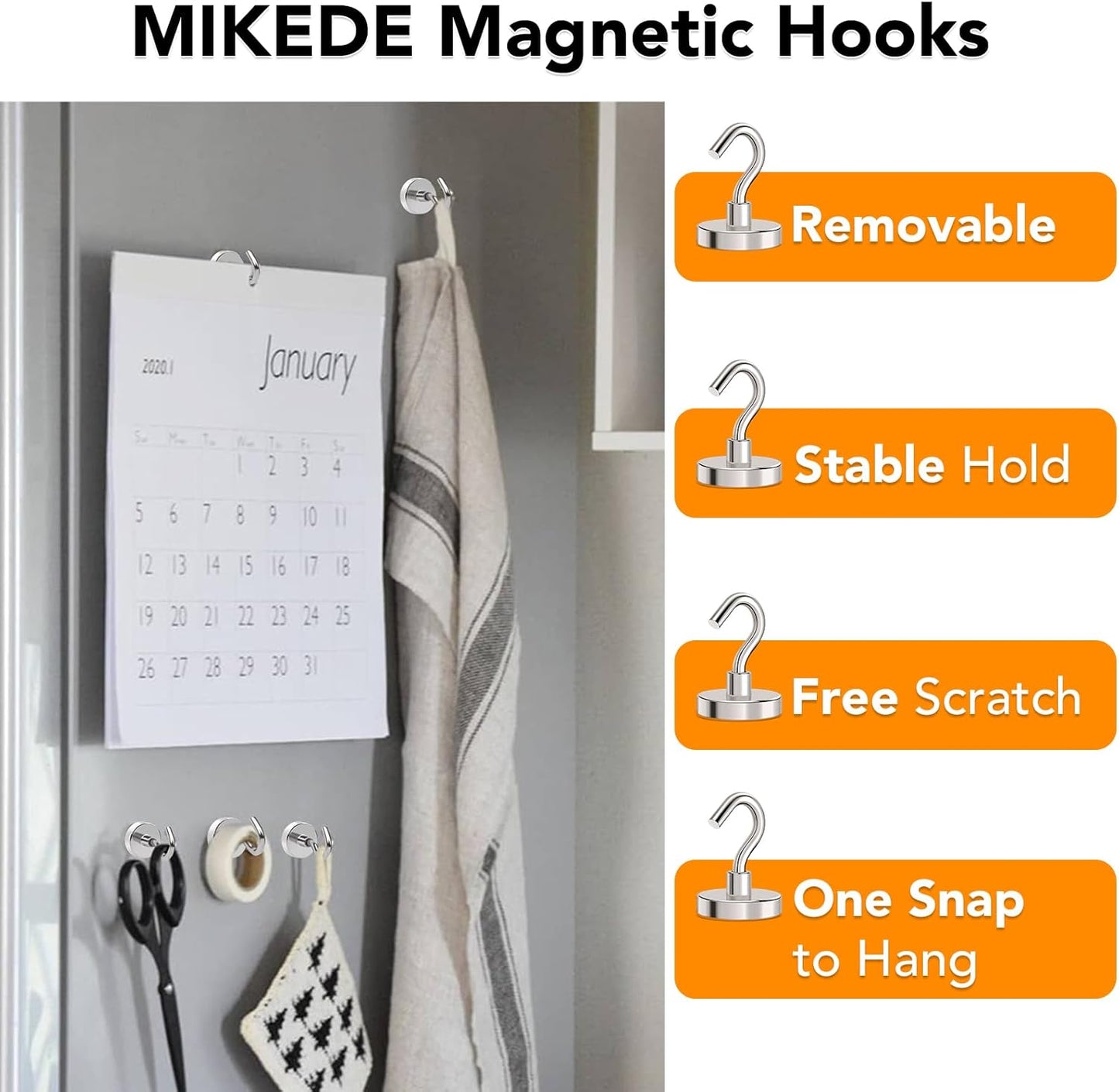 MIKEDE Magnetic Hooks Heavy Duty,110LB+ Strong Magnet with Hook, Super Neodymium Cruise Hooks, Locker Organizer Industrial Hooks for Hanging, Magnetic Hanger for Cruise, Grill - 8 Pack