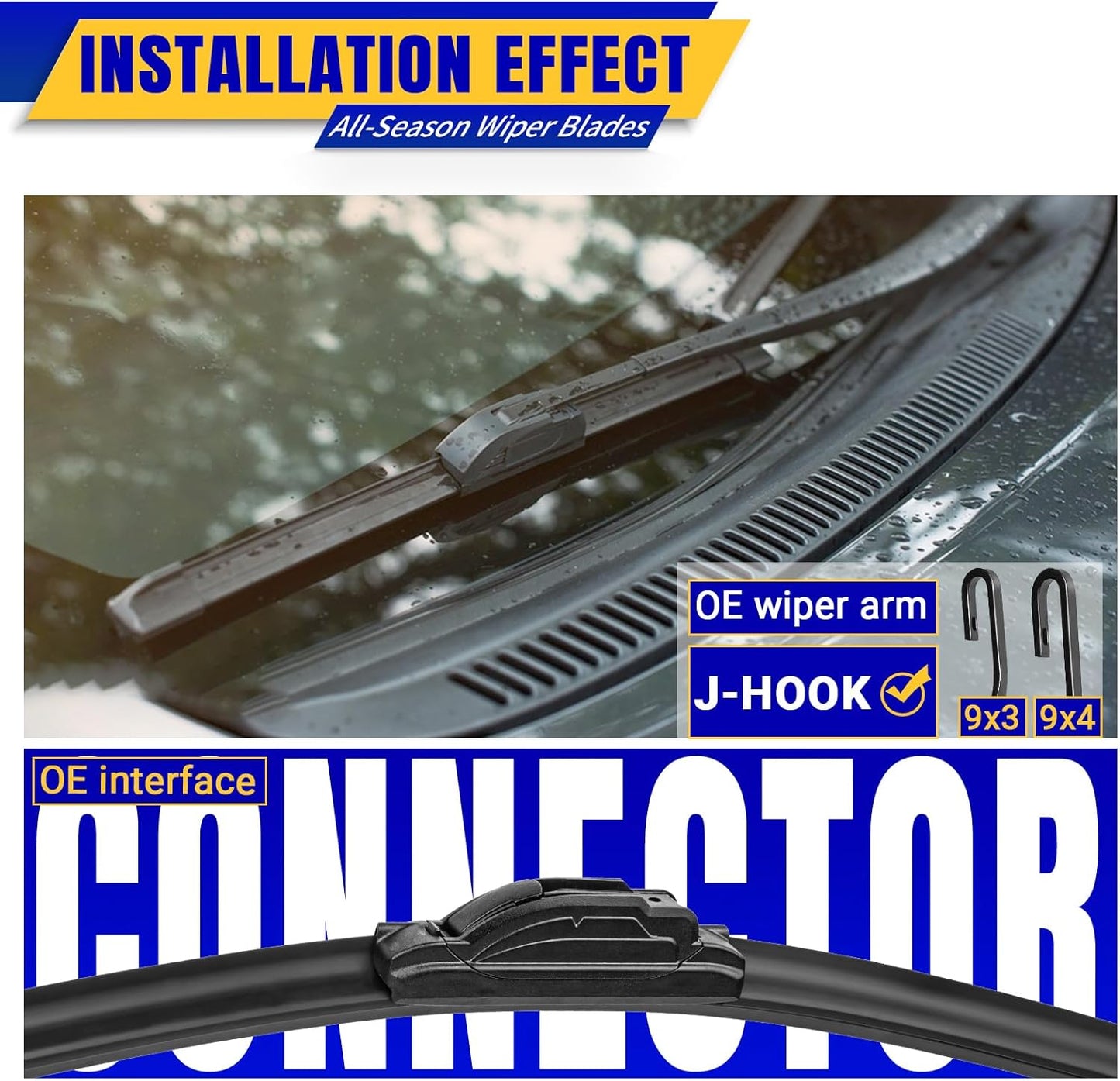 3 wipers Replacement for 2003-2009 Honda Element/2009-2014 Nissan Cube, Windshield Wiper Blades Original Equipment Replacement - 20"/20"/12" (Set of 3) U/J HOOK