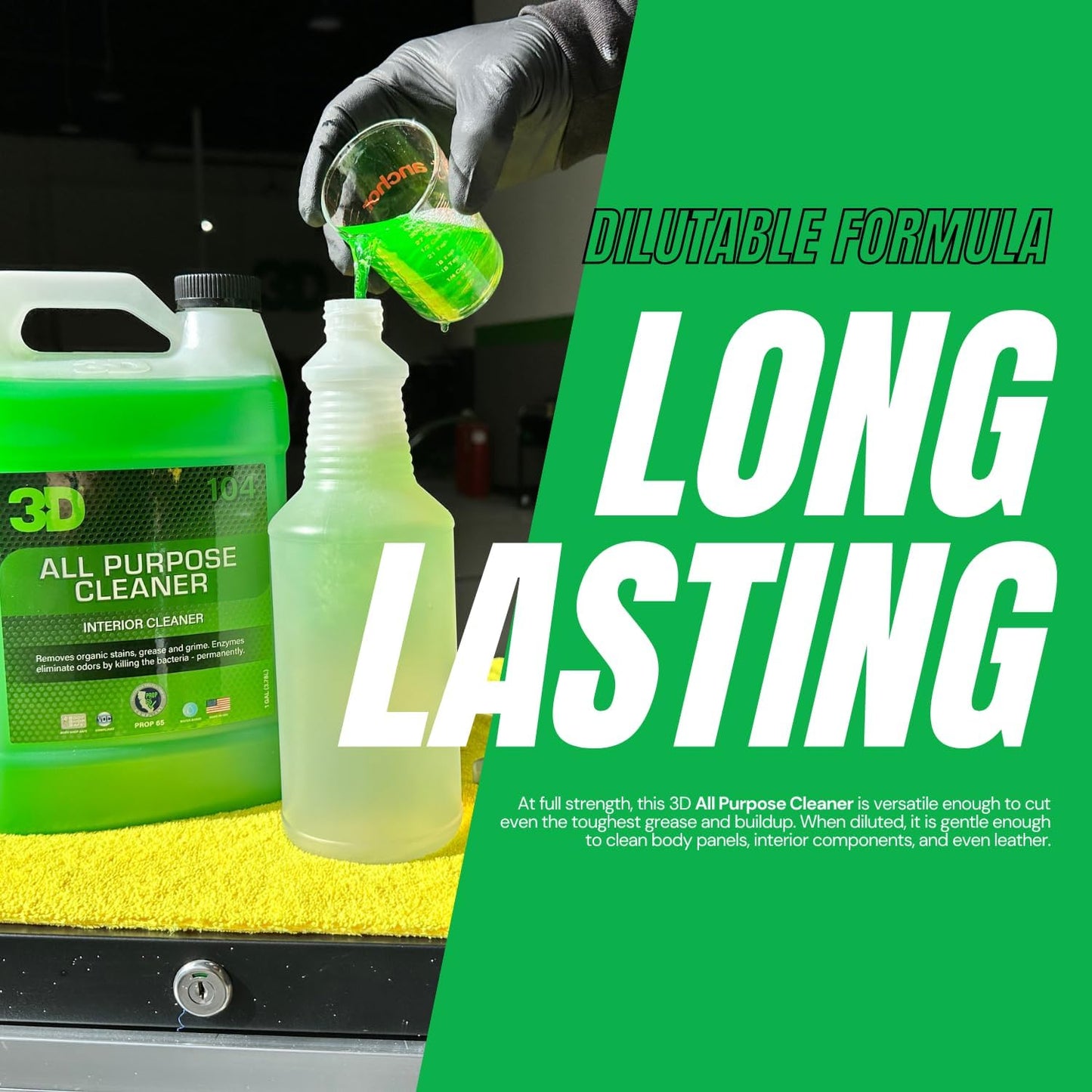 3D All Purpose Cleaner – High-Performance Interior & Exterior Car Cleaner for Vinyl, Leather, Plastic, Fabric, Carpet & More - 16 oz