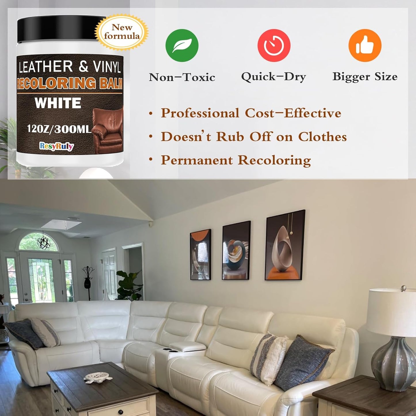 White Leather Repair Kit White Leather Dye Vinyl Paint Cream Purse Boat Seat Scratch Remover Couch Chair Car Interior Color Restorer Shoes Furniture Fade Scuff Stain Ink Mark Cover Recoloring Balm