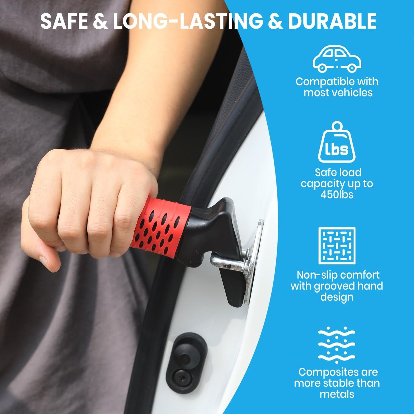 Car Door Handle for Elderly, Car Handle Assist Support, Portable Elderly Assistance Mobility Aids for Getting Out of Car, Auto Grab Cane Nylon Strap for Seniors and Handicapped, Red