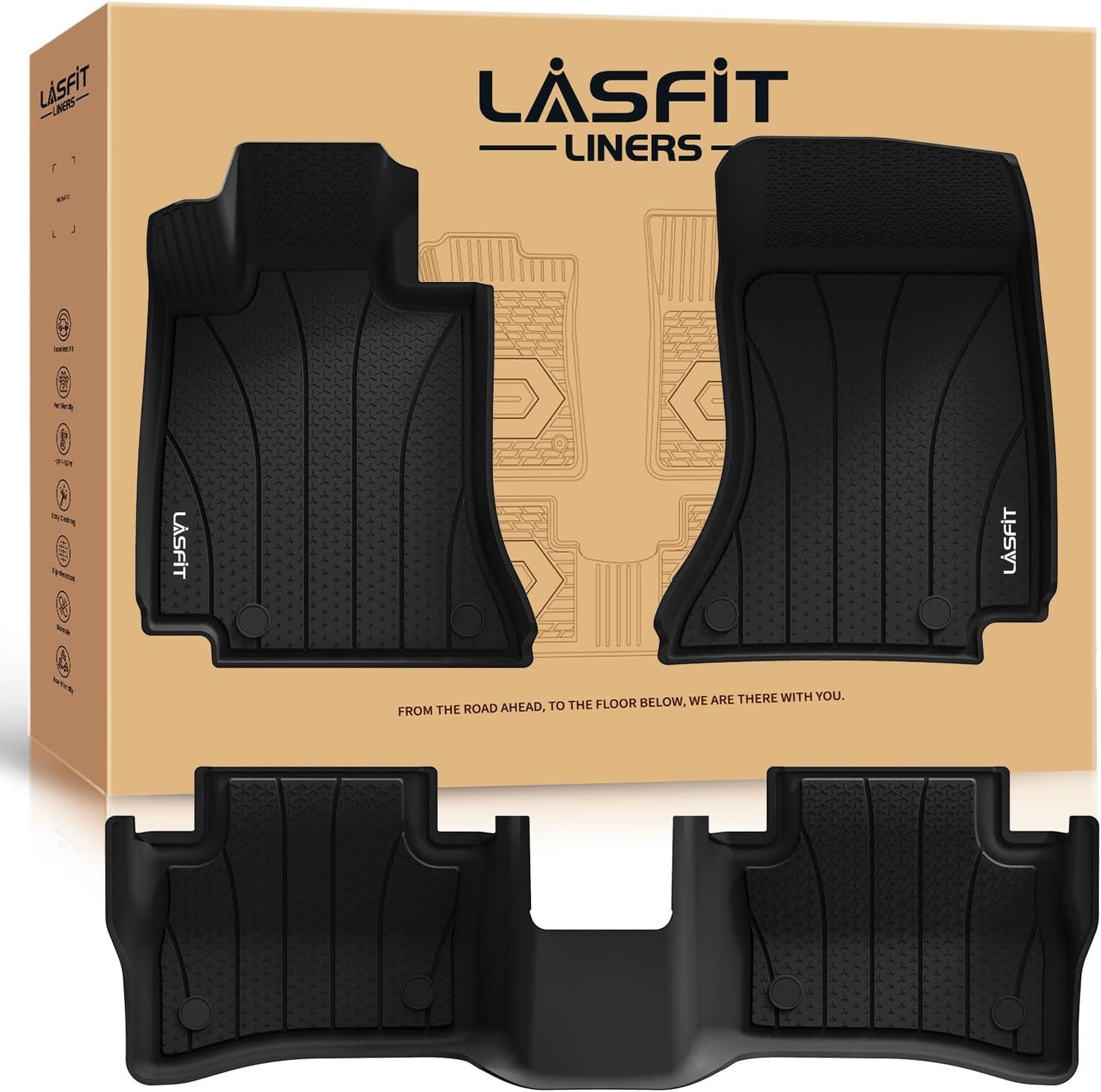 LASFIT Floor Mats for Mercedes Benz E Class E350 / E450 AMG / E53 2026 2025 2024 (Fit Sedan & All-Terrain), All Weather TPE Anti-Slip Floor Liners Fit for E Class 2024-2026, 1st & 2nd Row Set, Black