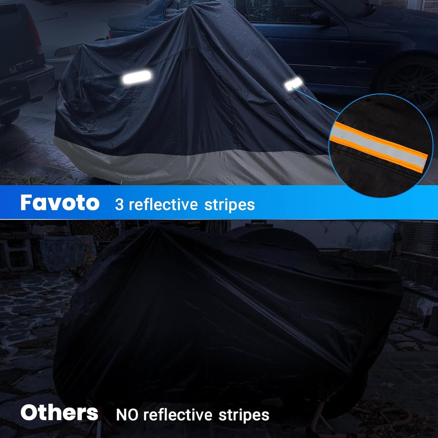 Favoto Motorcycle Cover Waterproof Outdoor - All Season Sun Protection Universal Fit Oxford Cloth with Lock-Holes Rain Snow Dust Proof Fits up to 86.6" Motorbikes Vehicle Motorbike Cover