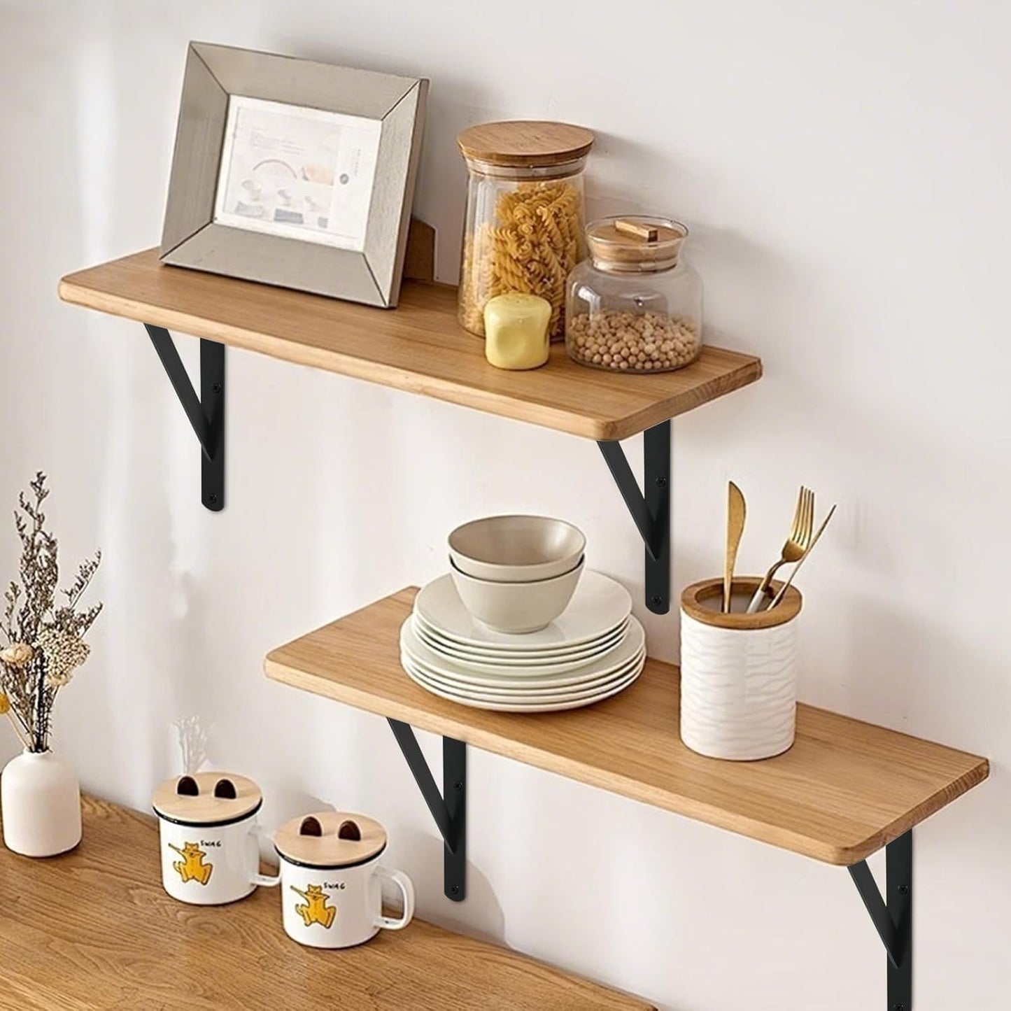 16 Pack L8 x H 6" Black Heavy Duty Shelf Brackets with Screws Metal Shelf Brackets Shelf Support Angle Brackets for Shelves L Brackets Heavy Duty Floating Shelf