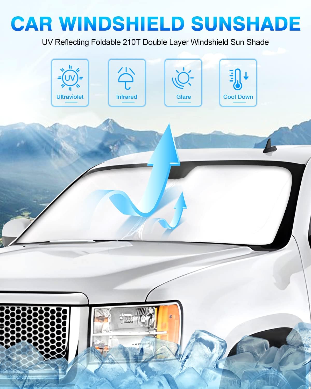 KUST Windshield Sun Shade for Chevrolet Silverado/GMC Sierra 2007-2013 Window Shade Sun Visor Cover Foldable Blocks UV Rays Keep Your Car Cooler