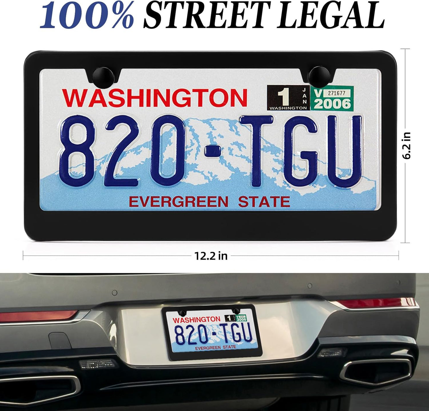 2 Pack Black License Plate Frame, Black Aluminum License Plate Cover, Matte License Plate Front and Rear 2 Packs. (2 Holes), Come with Screw Cap, Screw,Washer