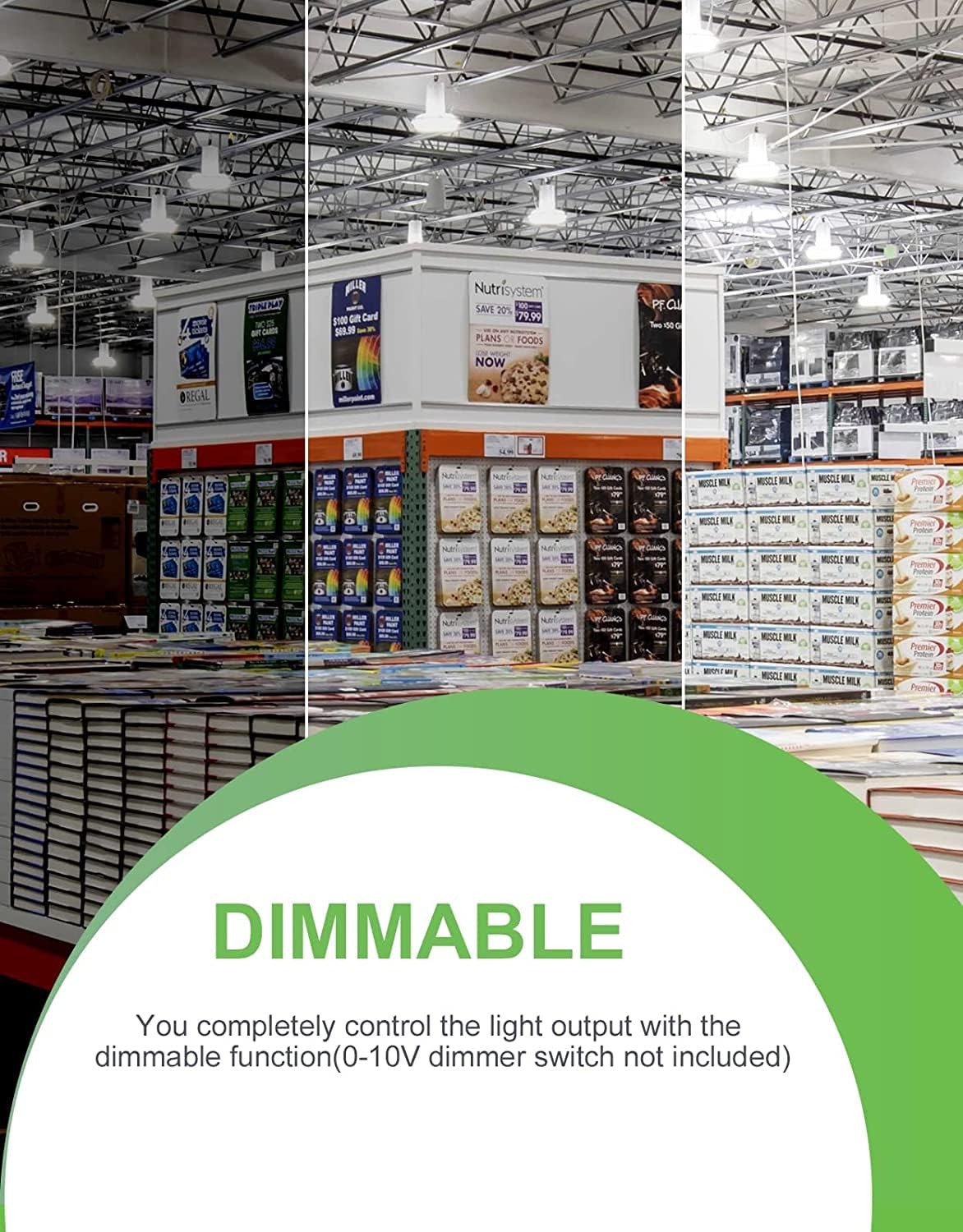 300W UFO-LED-High-Bay-Light, UL & DLC Listed 5000K Daylight 43500LM, 0-10V Dimmable LED High Bay Lights AC100-277V, IP65 Waterproof Commercial Bay Lighting Fixture for Warehouse Workshop(9 Pack)