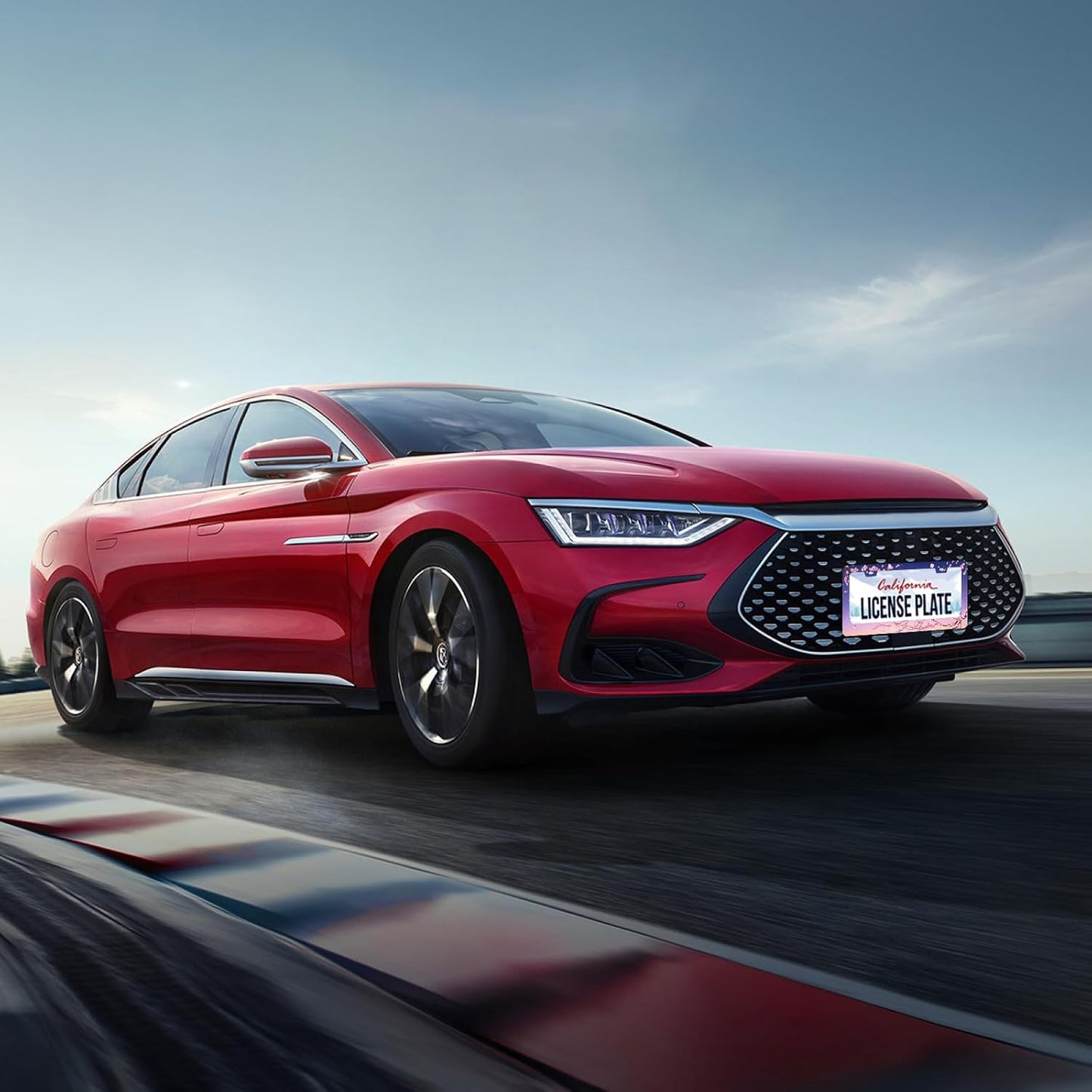 Cherry Blossom License Plate Frame Pink Flowers Floral License Plate Stainless Steel Funny License Plate Holder Women Car Accessories Decoration with Screws Fits Standard Vehicles Size 12.3" x 6.3"