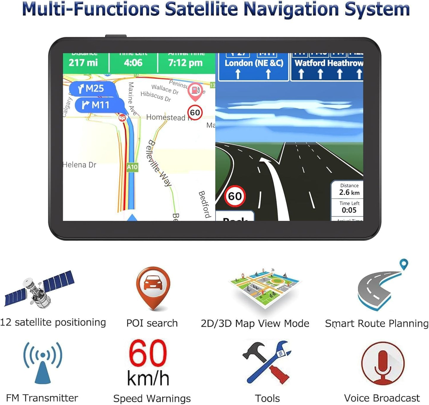 GPS Navigator for Car, Latest 2025 Map 7-inch Touch Screen 16GB GPS Navigation System,Truck GPS Navigation System,Voice Guidance and Speed Camera Warning GPS,Provides Lifetime Live Map Updates