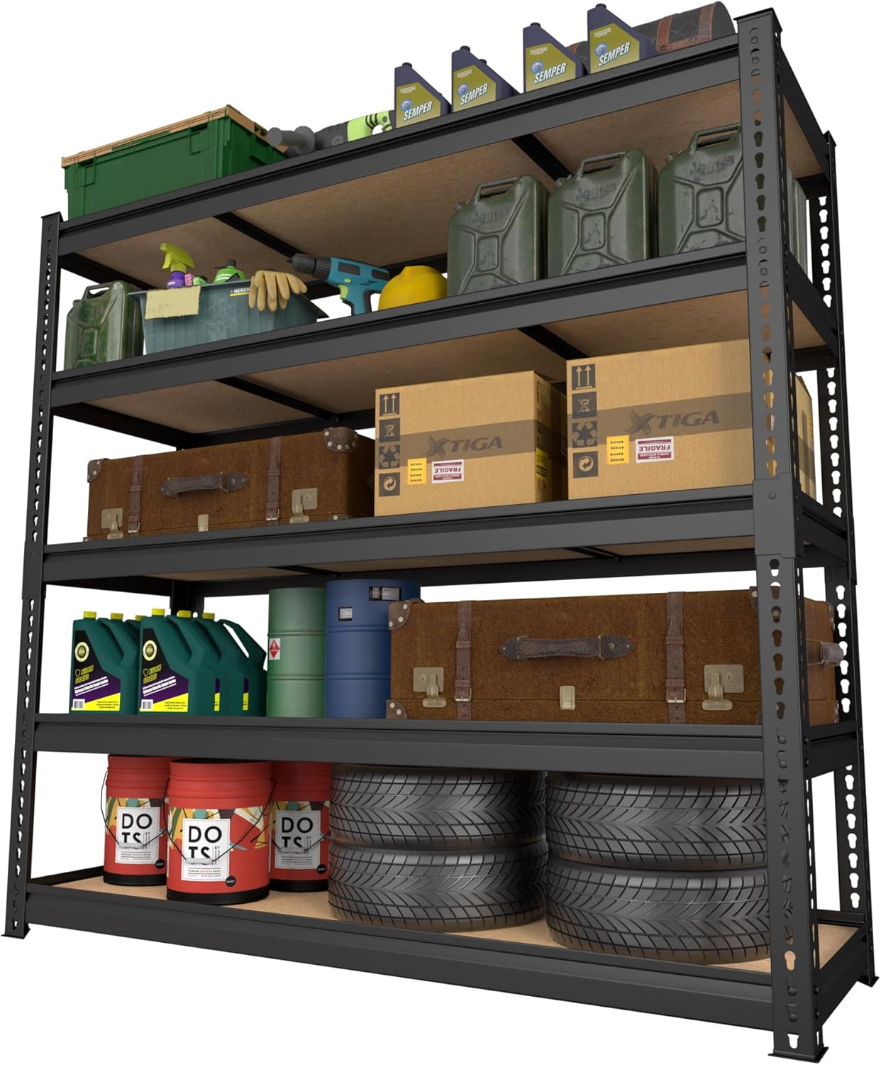 MUPATER 47.83" W x 23.82" D x 72.05" H Metal Storage Shelf, 5 Tier Adjustable Garage Shelving Unit, Standing Utility Rack for Warehouse Kitchen