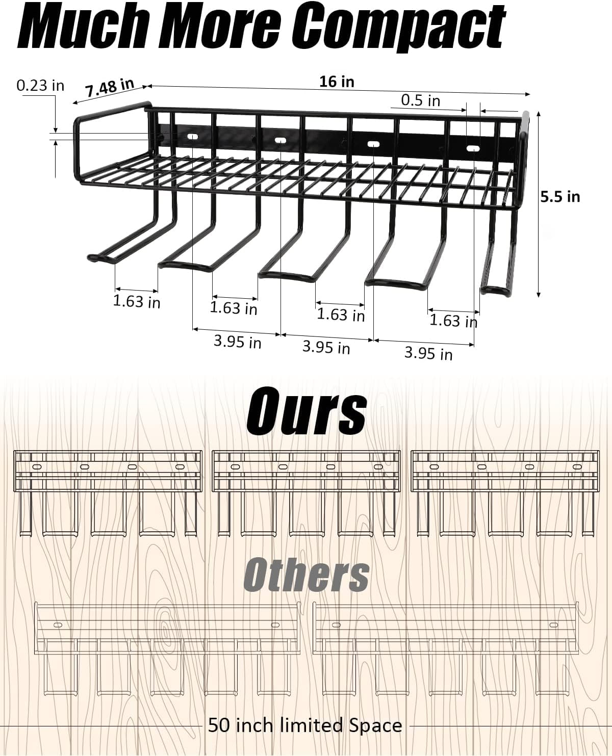 Heavy Duty Tool Organizer, 16" W x 7.48" H x 5.51" D, 4 Wall Mount Anchors, 3.95" Between Slots, Sturdy Steel Construction, Ideal for Power Tools (2 Pack)
