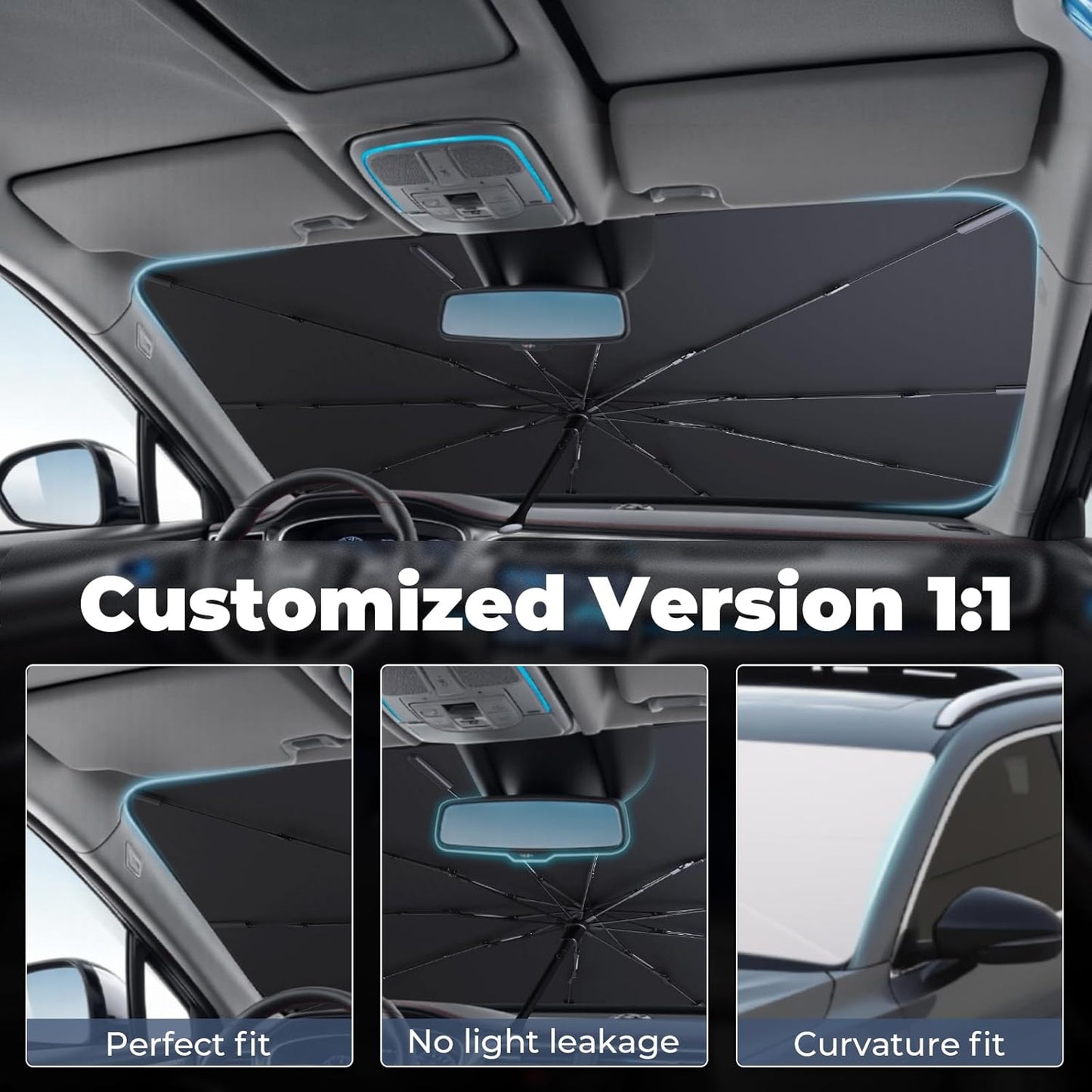 Windshield Sun Shade Umbrella: Custom Fit for 2020-2024 Audi Q7 Premium, Premium Plus, Prestige, TFSI, SQ7 (Type 4M, Facelift) - Foldable Front Window Sunshade, UV & Heat Protection, Keeps Car Cool