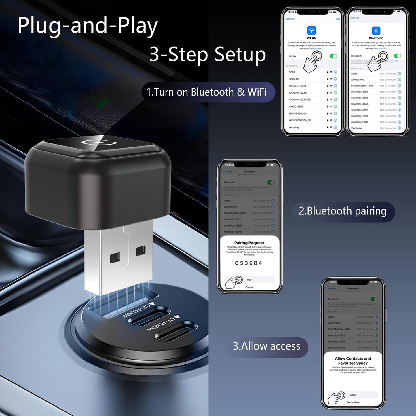 Wireless Carplay Adapter for Apple iPhone & Android Auto Wireless Adapter 2 in 1,2025's Newly Upgraded,Subversive Ultra-Compact Design,Faster and More Stable Connection,for iOS 10+ & Android 11+