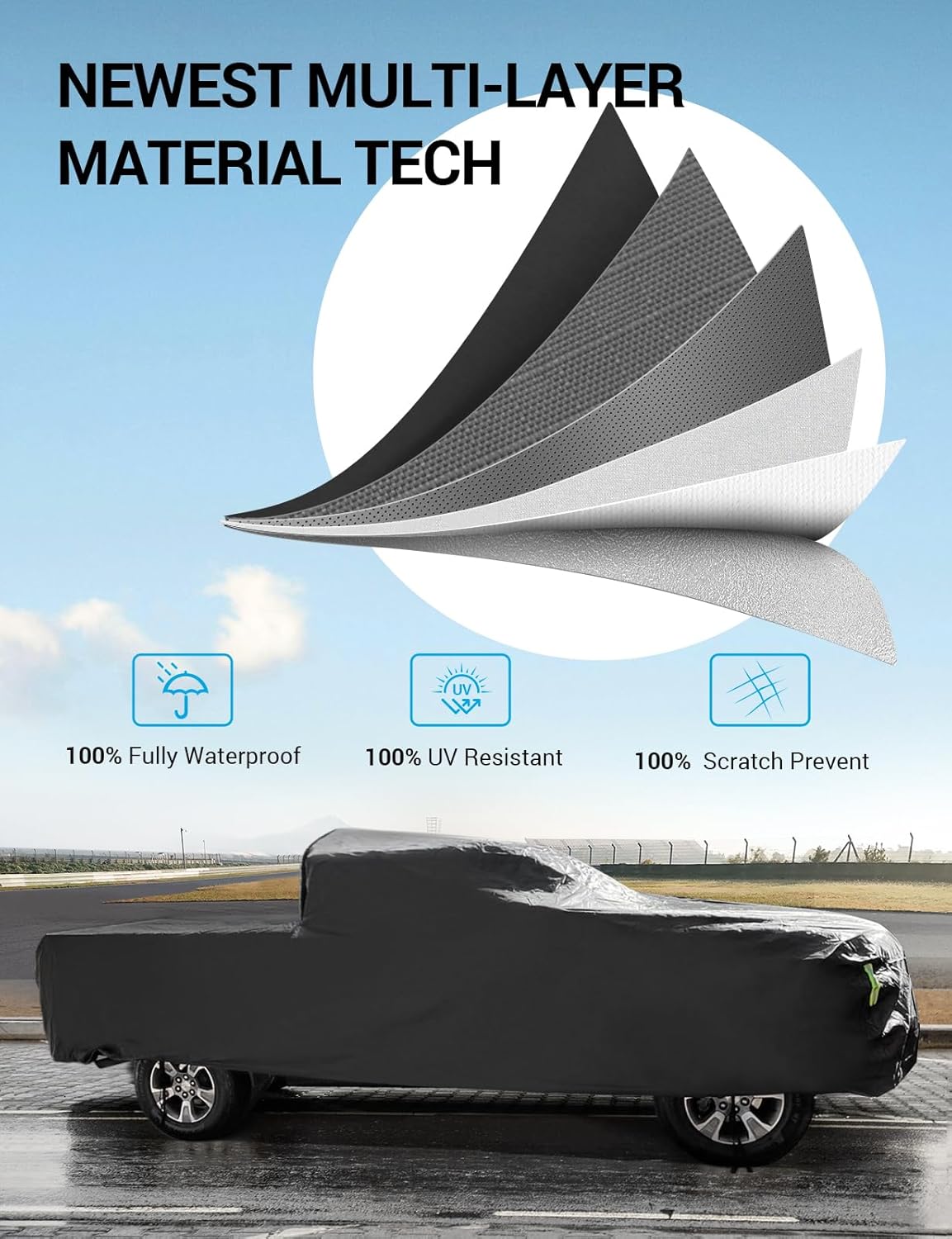 Proadsy 2025 Upgrade Car Cover Compatible with Chevrolet Chevy Silverado 1500 2019-2024 2025 Windproof All Weather Waterproof Sun Rain UV Dust Snow Protection Outdoor Covers