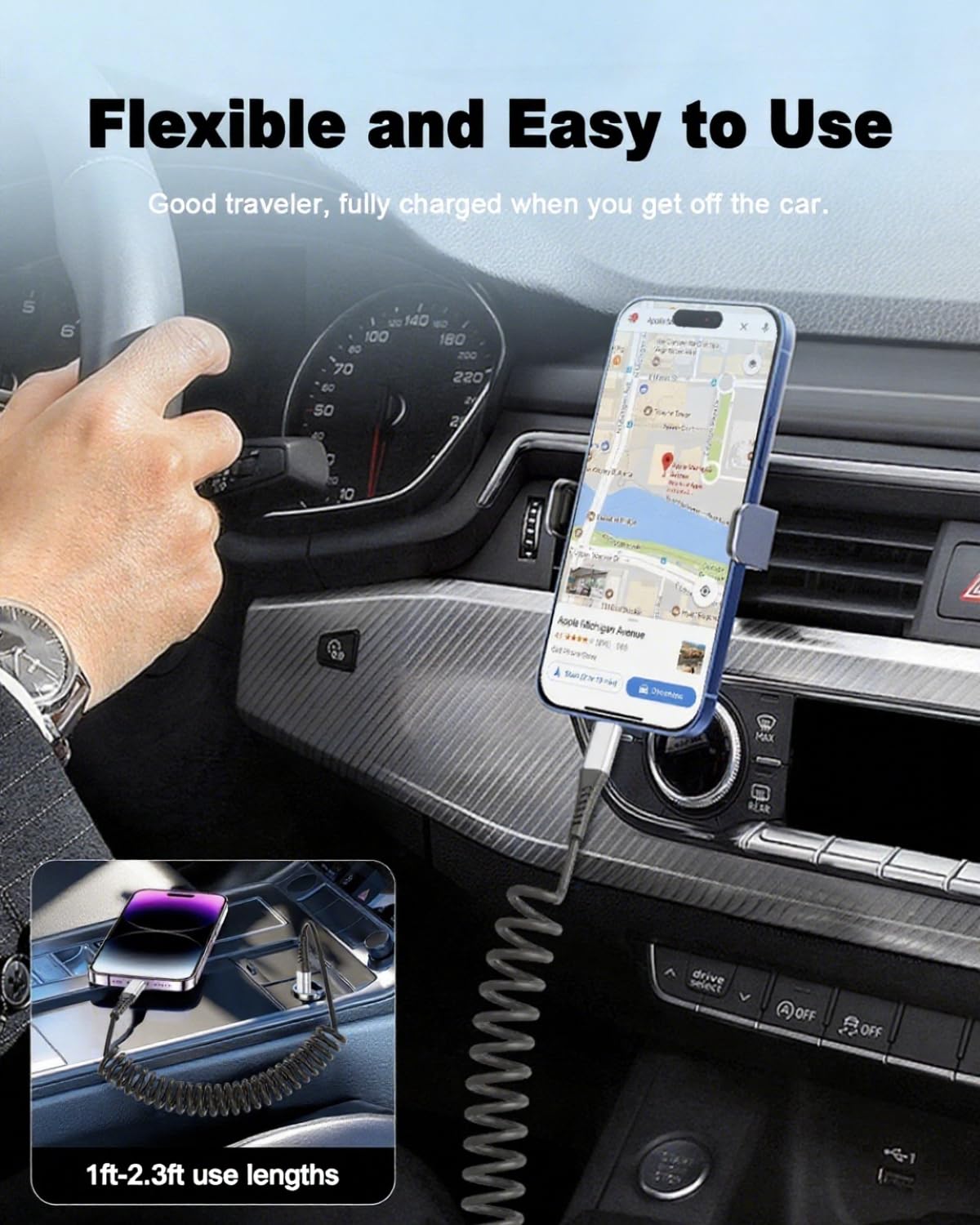 Coiled USB C to Lightning Cable, 2 Pack Retractable iPhone Charging Cable for Car, 3FT USBC to Lightning Cable for iPhone 14 13 12 11 Pro Max Mini 10 8 7 Plus XR XS SE, AirPod