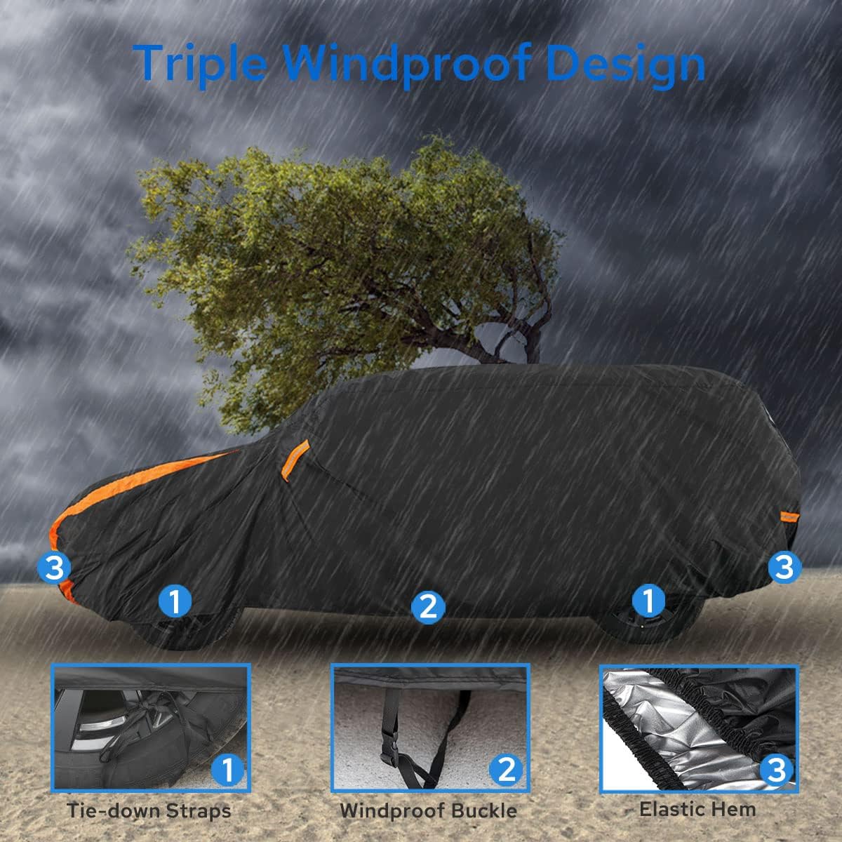 Avecrew SUV Car Cover Waterproof All Weather for Automobiles, Outdoor Heavy Duty Full Exterior SUV Covers (Length: 182"-191")