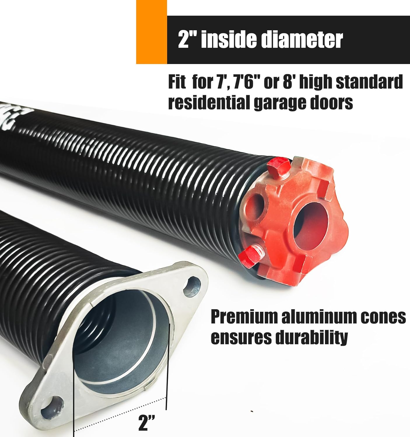 Garage Door Torsion Spring Set, Pair of 2" Electrophoresis Coated Garage Door Springs Replacement with 2 Non-Slip Winding Bars and Bearing, Minimum 16000 Cycles (.207x2x25)